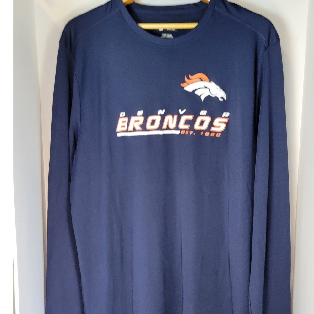 NFL Team Apparel Denver Broncos Navy Blue Long Sleeve Performance Shirt Mens 2XL